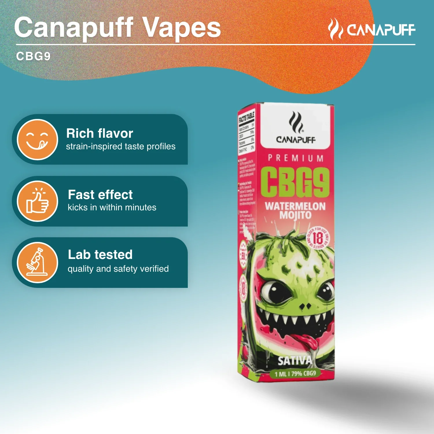 CBG9 Vape Watermelon Mojito 79 % 1 ml - Image 2